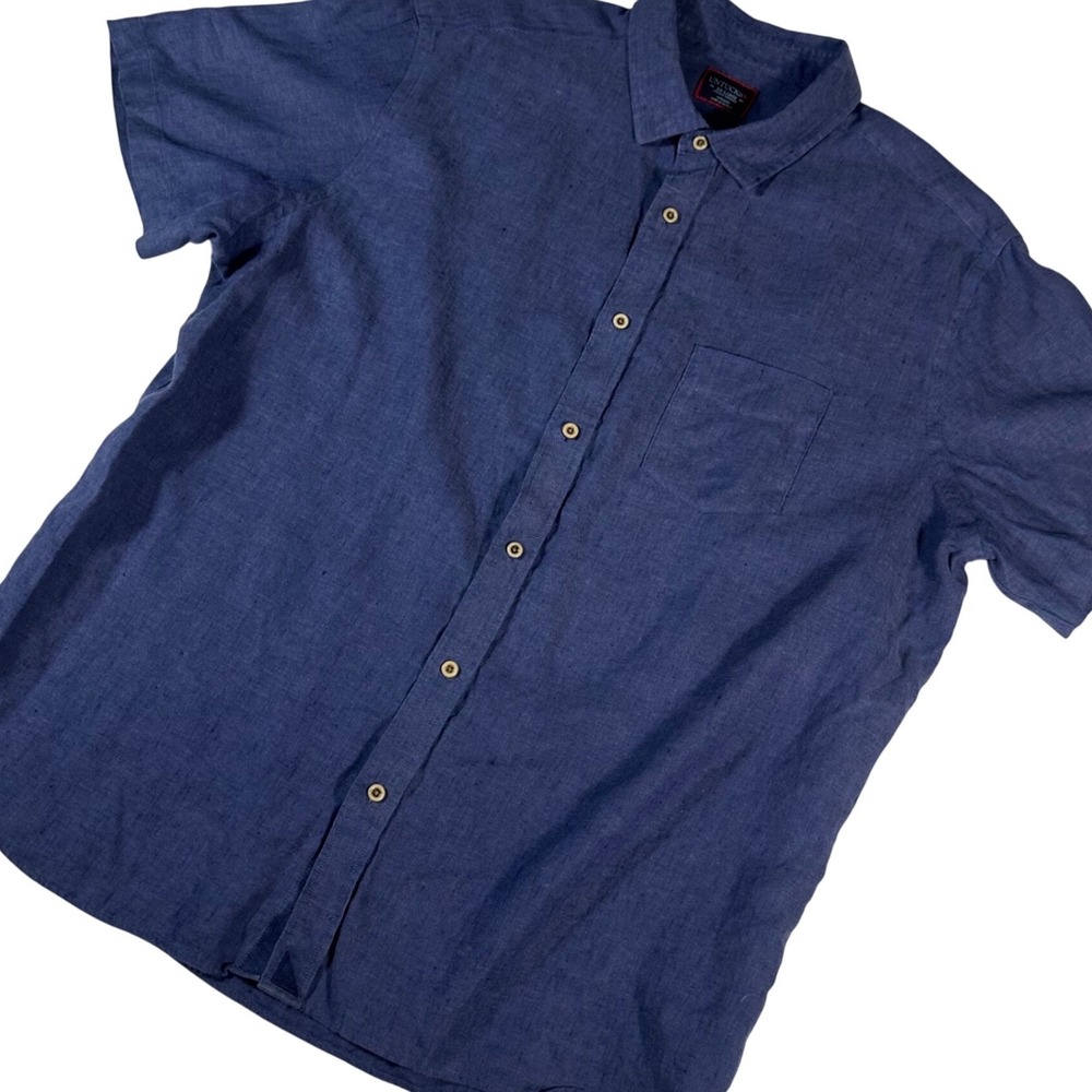 UNTUCKit Button Down Shirt Mens XXL Navy Blue Cameron WR Linen Short Sleeve